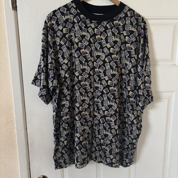 Vintage Retro Mens Shirt Passport Graphic Size Large Tropical Travel Comfort 90s - Picture 2 of 12